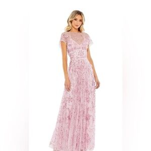 Mac Duggal: Sheer Embroidered Sequin Embellished Cap-sleeved Dress